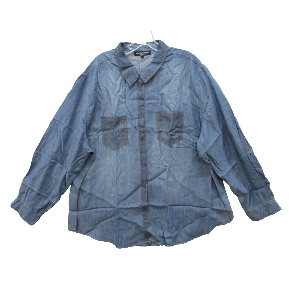 Wendy Williams Womens Blouse 3X Long Sleeve Roll Tab Button Up 100% Lyocell New